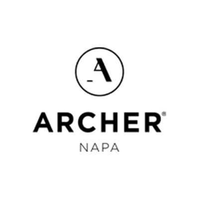 A lush, minimalist logo of Archer Napa wine brand with a circular emblem and bold text, representing premium wine quality.