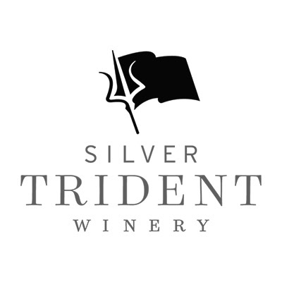 Silver Trident Winery logo with a stylized trident and flag, representing the winery's brand identity.